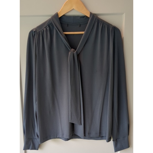 Tops - Womens Long Sleeve Shawl Tie Neck Collar Blouse